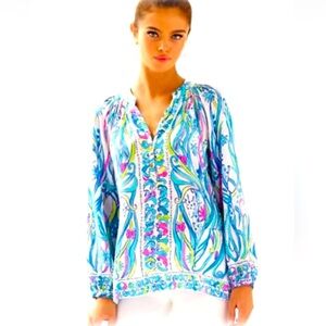 NWT Lilly Pulitzer Elsa top Resort White Long Story Engineered